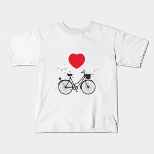 Bicycle silhouette and red heart Kids T-Shirt